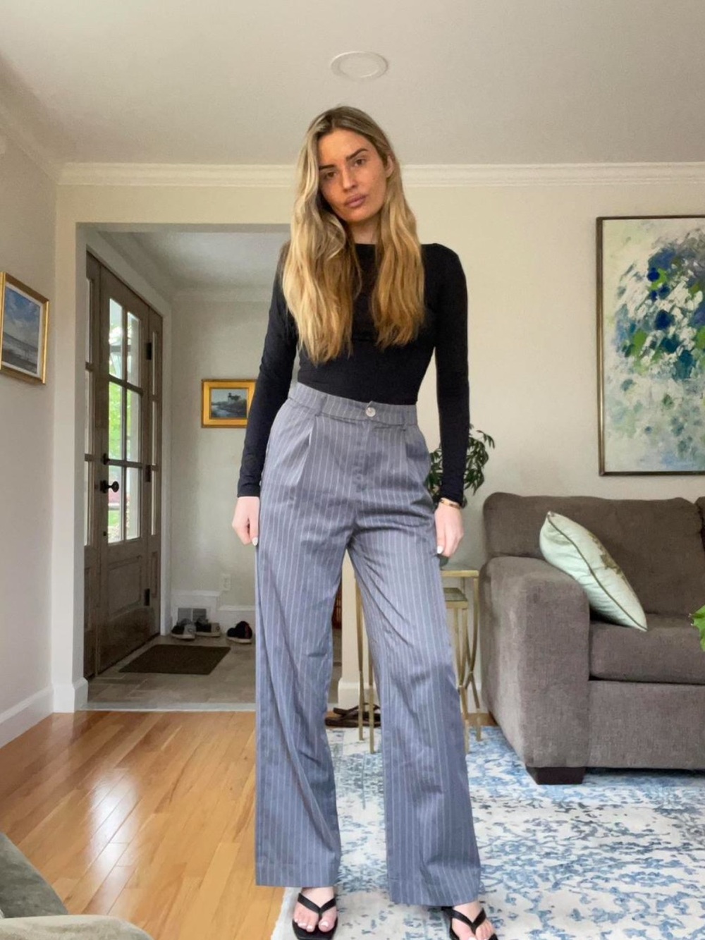 Cotton Candy LA Gray Pinstripe Wide-Leg Pants